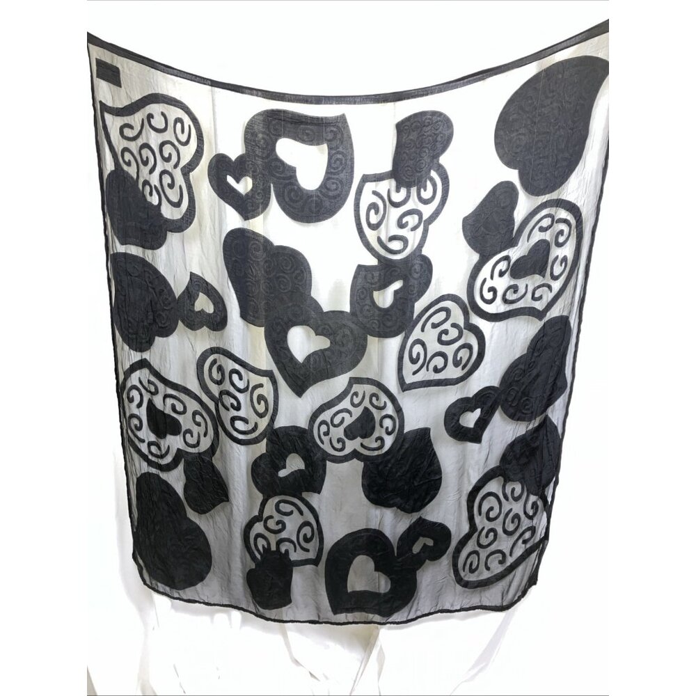 52 X 52 Vintage 90s YSL XL chiffon Hearts print Shawl Scarf Yves Saint Laurent